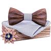 HZQIFEI Set di papillon in legno, papillon in legno, con tessuto quadrato e spilla in legno, per regalo, ricevimento, matrimonio