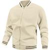 Generisch Bomber da uomo con chiusura lampo su tutta la lunghezza, giacca da baseball, vestibilità stretta, giacca sportiva, tinta unita, comoda giacca invernale, casual, da pilota, beige., M