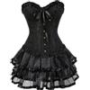 WEITING Abiti con Corsetto Overbust in Raso di Pizzo Abiti da Ballerina Showgirl Barlesque Corsetti e Bustini Lingerie Top per Donne Gonna Tutu Set-Style-B Nero-XS