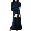 Ailaile 100% lana maglione vestito donna collo alto Pit strisce slim scollo a V manica lunga Pullover A-line abito lavorato a maglia, Blu inchiostro, S