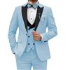 Generic Completo da Uomo in Velluto da 3 Pezzi, vestibilità Slim, con Revers a Lancia, Un Bottone, Giacca, Gilet, Pantaloni, Completo Cena, Blu Cielo, Taglia XL