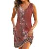 Joligiao Abito Estivo Donna Scollo a V Senza Maniche Vestito Estivo da Donna con Tasche Comodo Casual Abiti da Sole al Ginocchio Spiaggia Eleganti Abiti Midi Vestiti da Spiaggia(Rosso,M)