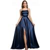 BABYONLINE D.R.E.S.S. Abito da cocktail, matrimonio, lungo, con spacco, sexy, con schiena scoperta, elegante, chic, abito da gala, ballo di fine anno, con strascico, Blu mare, 46