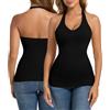 Joyshaper Canottiera da donna, reggiseno shapewear, camicia intima per la pancia, con scollo a V, body shaper camicia con allacciatura al collo, Nero/Tracolla Regolabile, M
