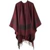 Foweknow Poncho in pile da uomo, invernale, caldo, mantello in pile spesso per autunno e inverno, mantello termico avvolgente alla moda, a blocchi di colore, aperto sul davanti, giacca invernale da