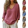 Generico Womens Linen Tops Dressy Casual Blouses Plus Size Long Sleeve V Neck Summer Long Sleeve Shirt Vacation Office Casual