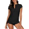 BesserBay - Top da bagno stile rashguard, da donna, con protezione solare UV e cerniera a 1/4, a maniche corte, anti irritazioni