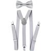 axy Bretelle a forma di Y per bambini, larghezza 2,5 cm, con papillon, 3 clip stabili per bambini dai 7 ai 12 anni, grigio chiaro, Taglia Unica