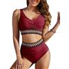 Vijamiy Costume Donna Due Pezzi Vita Alta Pancia Piatta Bikini Sexy Scollo a V Push Up Top Elastico a Righe Colorate Piscina Spiaggia Bikini Set(Rosso Borgogna,M)