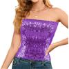 Segreto Top sexy da donna con paillette, senza maniche, vintage, a fascia, senza spalline, crop top per feste