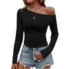 Risipu Camicette da donna casual a maniche lunghe con scollo a barca spalle scoperte slim fit crop top per uscire camicie da notte Y2K camicie strette