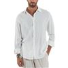 Giosal Camicia Uomo Lino Colletto Maniche Lunghe Casual Regular Fit Basic Tinta Unita Vari Colori (IT, Testo, S, Regular, Regular, Bianco)