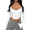 Rongseng Donna Maglietta a Maniche Lunghe Y2k Crop Top Sexy Slim T Shirt con Colletto a Cuore Camicette Eleganti Elasticizzato Cropped Knit Tops Carini Pullover Moda Casual Club Streetwear