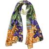 JWSilk Sciarpa lunga in seta Charmeuse Stampa artistica classica, Iris Blu