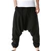 generico Pantaloni Harem da Yoga a Vita Media con Coulisse Allentata da Uomo Casual con Tasche Pantalone Arabo (Black, M)