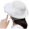 Clobeau Cappello da Donna per tè, Chiesa, Battesimo, Matrimonio, Derby Elegante, in Organza, Cappello Derby da Sposa, Matrimonio, Estivo, Cappello a Bombetta, Bianco, L/XL