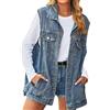 Generic Gilet di Jeans da Donna Cappotto Medio Lungo con Colletto rovesciato Giacca di Jeans Senza Maniche Maglie Termiche