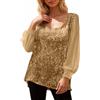 Nuqqichongtian Top Donna Elegante Sexy Argento Paillettes Camicetta Maglia Bordeaux in Pizzo con Paillettes Manica Lunga Curvy Blusa sotto Giacca