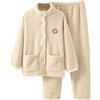 Générique Set di pigiama da donna invernale a collo alto in pile pilou pilou, Loungewear Flanella 2 pezzi morbido chic: giacca a camicia a maniche lunghe e pantaloni caldi, cardigan con bottoni tasche per