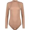 Evoni, body da donna a maniche lunghe, coprente, in cotone, con colletto a lupetto, marrone, XL