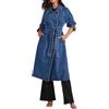 Suncadmious Trench Lungo in Denim Doppiopetto Casual da Donna Trench con Giacca di Jeans con Cappotto spolverino con Cintura (Blu,XXL)