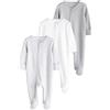 NEXT Unisex Bambino Confezione da 3 tutine basic per neonati in 100% cotone | Neonato, con zip, muffole antigraffio incorporate nelle taglie fino a 3-6 mesi e piedini con fodera per un maggiore comfort