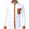 PARKLEES Camicia da uomo africana dashiki tribale con stampa grafica patchwork a maniche lunghe con colletto nonno, L