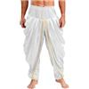 inlzdz Pantaloni Indiani da Uomo e Donna Harem Hip Hop Lunghi Pantaloni Bloomers Pantaloni Medievali Costume da Principe Orient Sultan Munadin Bianco XL