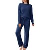 RITOSTA Pigiama Donna Invernale Lungo Tuta Donna Autunnale Invernale Completa Sportiva Due Pezzi Completo Elegante Pigiami Pile Felpa Manica Lunga e Pantaloni Larghi Casual Completi (Marina,M)