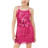 LOLANTA Paillette Frange Danza Costume Bambina, Abiti Ballo Latino Salsa Rumba Bambini, Mini Abito Completo Ballo Senza Maniche con Nappe e Pantaloncini, Rosa, 4-5 Anni, 110