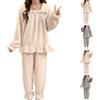 Generisch Pigiama da donna, lungo, invernale, termico, in pile, morbido, caldo, flanella, pijamas, pigiama, biancheria da notte, due pezzi, morbido pigiama da donna con fiocco e flanella jacquard PjS, @03