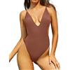 SHEKINI Costume da bagno intero da donna con scollo profondo a V, schiena scoperta, regolabile, monokini brasiliano, perizoma, moda da spiaggia, taglio alto, rosso mattone, M