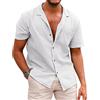 COOFANDY Camicia Lino Uomo Maniche Corte Estate Casual Regular Fit Non Stiro Bianca M