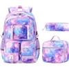 Generic Set di 3 zaini per la scuola per ragazze, zaino impermeabile con borsa per il pranzo e astuccio, borsa termica per il pranzo, borsa per libri multi-tasca per bambini, adolescenti e studenti, per la