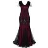 IMEKIS Abito da Donna Vintage Anni '20 con Perline e Paillettes Flapper Gatsby Costume Vestito da Cocktail a Sirena Abito da Sera Scollo a V Abito da Ballo Lungo