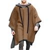 Generic Poncho invernale da uomo in misto lana per adulti, con cappuccio, stile messicano, mantello caldo, comodo, morbido, per il tempo libero, viaggi, cowboy, hippie, giacca con cappuccio, Marrone, L