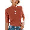 Dressmine T-shirt da donna con maniche a 3/4 in cotone a lupetto camicie a collo alto eleganti casual aderente mezza manica abiti autunnali, crema, M