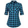 UNibelle Camicetta da donna a quadri lungo abito a tunica cintura camicia in lino e cotone top camicetta grande taglia bianco e nero XL, Blu (una taglia più piccola per vestibilità aderente), XL
