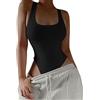 TTPSRY Body Donna Elegante Canotta Top in Pizzo Intimo Aderente Elasticizzato Bodysuit Sexy Basic Tinta Pagliaccetto (Nero/L)