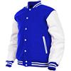 Deckra Giacca Varsity da uomo con maniche in vera pelle e misto lana Letterman Boys College Varsity Giacche XXS-5XL, Blu-bianco, XS