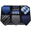 HISDERN Set 5 PCS Cravatta Uomo - Tinta Unita, Pois, Quadri, Righe - Fazzoletto Incluso - Per Festa e Matrimonio