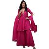 Sambhav Quilt Hub Abbigliamento etnico da donna corto Flair Kurti con Sharara | Completo tradizionale Mulmul Sharara Set, Rosa, Large