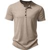 MakingDa Magliette da uomo, Camicia Henley con colletto nonno casual da uomo, T-shirt a mezza manica con bottoni, slim fit, polo senza colletto, cachi, M