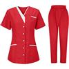 HAOLEI Infermiere Sanitaria Divisa OSS Donna Sala Operatoria Divisa Sanitaria Set con Casacca e Pantalone Medico Maglia Frontale Pantaloni da Laboratorio Elasticizzato Leggero Camicia Lavoro Officina Pulizie
