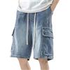Foweknow Pantaloni a tre quarti da uomo, in denim, larghi Y2K, vestibilità larga, pantaloni da jogging da uomo, in denim, estivi, retrò, Jorts Baggy, gamba dritta, bermuda, streetwear, Blu (02 blau