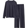 Generisch Tuta da donna elegante in due pezzi, calda, a maniche lunghe, casual, con girocollo, 2 pezzi, per il tempo libero, con top e pantaloni lunghi