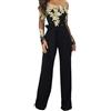 Generic Tuta intera da donna, jumpsuit sexy elegante con pizzo, primavera estate, skinny, a maniche lunghe, con cintura, bodysuit, pantaloni aderenti, a vita alta, pagliaccetto, Nero , M
