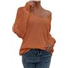 BOTCAM Maglione da donna a maniche lunghe, con spalle scoperte, felpa larga, maglietta sexy, scollo a V, casual, per l'inverno, elegante, tinta unita, marrone, S