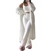 tinbarry Set Pigiama da Donna 3 Pezzi Caldo Pigiama Lungo Pigiama Invernale in Pile Pigiama Loungewear Giacca in Peluche + Canotta + Pantaloni Pigiama Set 3 Pezzi Tuta da Jogging
