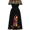 EFOGEP Abito da donna messicano estivo, stile boho, con fiori, drappeggiato, scollato, tradizionale, per festa, abiti bohémien, lunghi, abiti maxi, casual, per matrimonio, da spiaggia, da festa, con